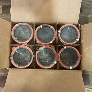 Weck 741 0.25 1/4 Liter Mold Jars with Lids 6 Rings and 12 Clamps NEW in Box Can